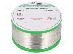 Soldering wire; Sn99Ag0,3Cu0,7; 250um; 250g; lead free; 216÷227°C