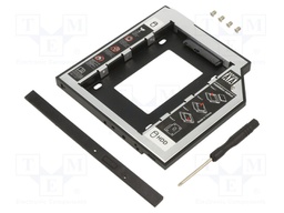 Hard discs housing: 2,5"; Enclos.mat: metal; 130x127x9.5mm