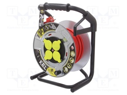 Extension lead; reel,with non-rotating sockets; Sockets: 4; red