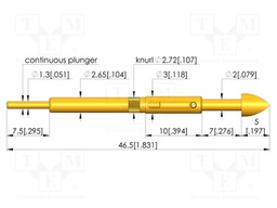 Test needle; Spring compression: 6mm; 7mm; 8A; steel; gold-plated