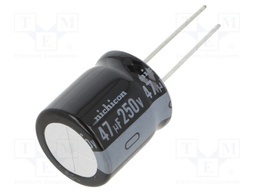 Capacitor: electrolytic; THT; 47uF; 250VDC; Ø18x20mm; Pitch: 7.5mm