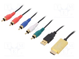 Cable; HDMI plug, USB A plug, RCA plug x5; 2m; black