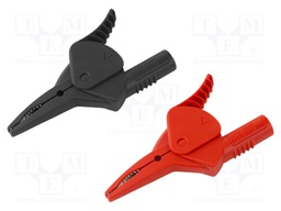 Crocodile clip; 20A; black,red; Grip capac: max.34.5mm; L: 100.8mm
