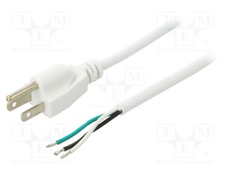 Cable; 3x18AWG; NEMA 5-15 (B) plug,wires; PVC; 2m; white; 10A; 125V