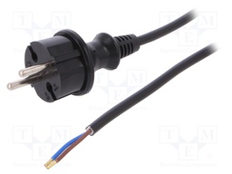 Cable; CEE 7/17 (C) plug,wires; 1.5m; black; PVC; 2x1mm2; 16A; 250V