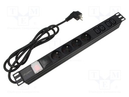 Plug socket strip: protective; Sockets: 4; 230VAC; 16A; black; 2m