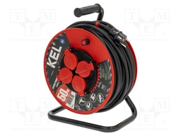 Extension lead; reel; Sockets: 4; rubber; black; 3x2,5mm2; 50m; 16A