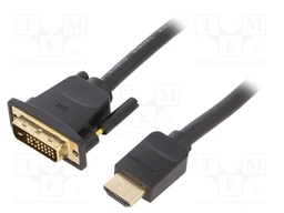 Cable; DVI-D (18+1) plug,HDMI plug; 3m; black; 30AWG; Core: Cu