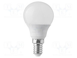 LED lamp; white warm; E14; 220÷240VAC; 470lm; P: 4.5W; 180°; 3000K