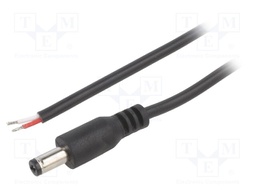 Cable; wires,DC 5,5/2,1 plug; straight; 0.5mm2; black; 2m; Core: Cu