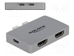 Adapter; HDMI socket x2,USB C socket,USB C plug x2; metal; grey