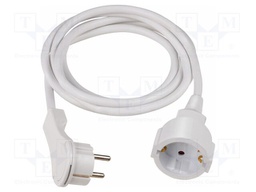 Extension lead; 3G1.5mm2; Sockets: 1; PVC; white; 2m; 16A; Type: flat