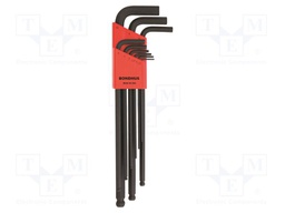 Wrenches set; hex key,spherical; steel; long; 9pcs.