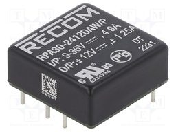 Converter: DC/DC; 30W; Uin: 9÷36V; Uout: 12VDC; Uout2: -12VDC; 1"x1"