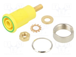 Socket; 4mm banana; 32A; yellow-green; gold-plated