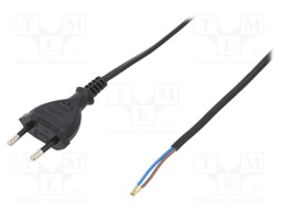 Cable; CEE 7/16 (C) plug,wires; 2m; black; PVC; 2x0,5mm2; 2.5A