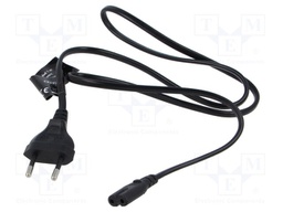 Cable; CEE 7/16 (C) plug,IEC C7 female; 1m; black; 2.5A; 230V