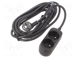 Extension lead; 3x1.5mm2; Sockets: 2; PVC; black; 5m; 16A