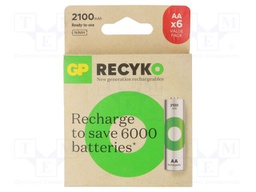 Re-battery: Ni-MH; AA; 1.2V; 2100mAh; ReCyko; Ready2Use; 6pcs.