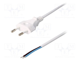 Cable; CEE 7/16 (C) plug,wires; 1.8m; white; PVC; 2x0,75mm2; 2.5A