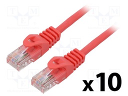 Patch cord; U/UTP; 6; stranded; CCA; PVC; red; 0.25m; 26AWG; Cores: 8