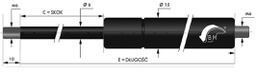 Gas spring; Thread: M6; E: 335mm; Øout: 15mm; Piston diam: 6mm; 150N