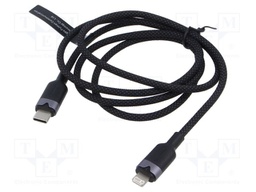Cable; Apple Lightning plug,USB C plug; nickel plated; 1m; black