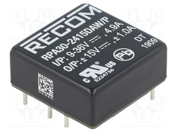 Converter: DC/DC; 30W; Uin: 9÷36V; Uout: 15VDC; Uout2: -15VDC; 1"x1"