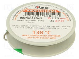 Tin; lead free; Bi57Sn42Ag1; 1.25mm; 25g; reel; Flux: flux free