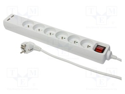 Mains; Schuko; Sockets: 8; PVC; white; 5m; 10A; Application: indoor