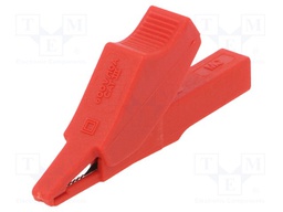 Crocodile clip; 10A; red; Plating: nickel plated; Socket size: 2mm