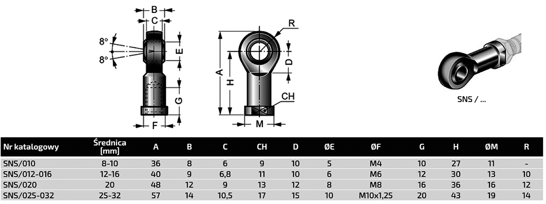 Piston rod eye; Thread: M8; 20mm