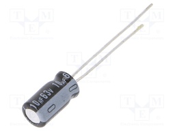 Capacitor: electrolytic; THT; 10uF; 63VDC; Ø5x9mm; Pitch: 2mm; ±20%