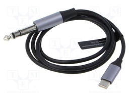 Cable; Jack 6,3mm 3pin plug,USB C plug; nickel plated; 1m; black