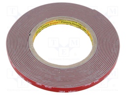 Tape: fixing; W: 9mm; L: 5.5m; Thk: 1.6mm; acrylic; grey; 39N/cm