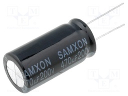Capacitor: electrolytic; THT; 470uF; 200VDC; Ø18x35mm; Pitch: 7.5mm