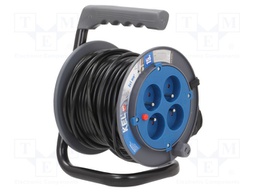 Extension lead; reel; Sockets:4; PVC; black; 15m; 10A