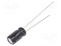 Capacitor: electrolytic; THT; 2.2uF; 100VDC; Ø5x9mm; Pitch: 2mm