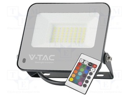 Lamp: LED flood light; 30W; 230VAC; white cold,RGB; 115°; 6500K