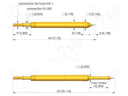 Test needle; Spring compression: 6mm; 10mm; 2A; steel; gold-plated