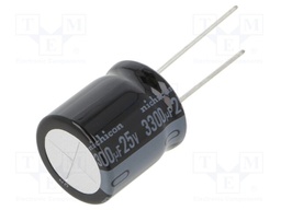 Capacitor: electrolytic; THT; 3300uF; 25VDC; Ø18x20mm; Pitch: 7.5mm