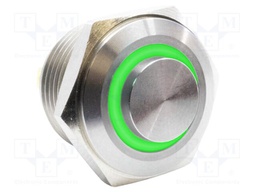 Switch: vandal resistant; SPST-NO; 2A/36VDC; IP67; OFF-(ON); green