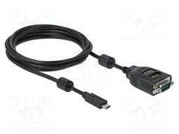 USB to RS232 converter; D-Sub 9pin plug,USB C plug; 2m; black