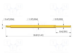 Test needle; Spring compression: 4.3mm; 6.35mm; 5A; steel; Ø: 0.9mm