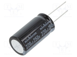 Capacitor: electrolytic; THT; 220uF; 250VDC; Ø18x35.5mm; ±20%