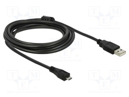 Cable; USB 2.0; USB A plug,USB B micro plug; 3m; black