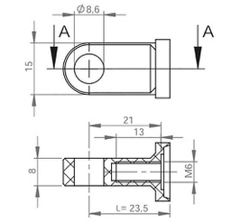 Mounting element for gas spring; Mat: plastic; 8.6mm; Thread: M6