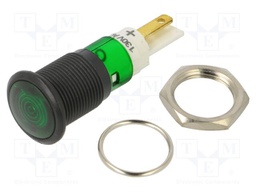 Indicator: LED; prominent; green; 130VAC; Ø12mm; IP50; connectors