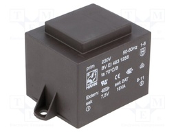 Transformer: encapsulated; 15VA; 230VAC; 7.5V; 2000mA; 450g