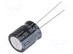 Capacitor: electrolytic; THT; 1000uF; 25VDC; Ø12.5x15mm; Pitch: 5mm